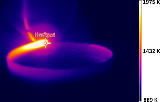 Thermal-history view used to compare the simulated process with physical evidence